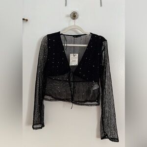 ✨NWT ✨Pull&Bear Black Mesh Top with sequin